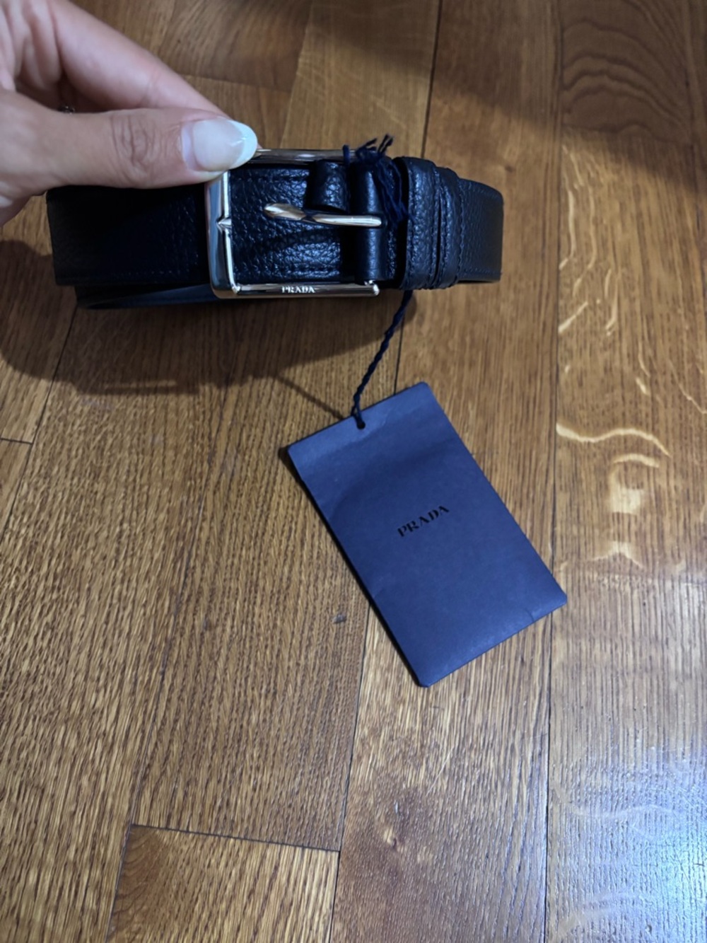 NEW NWT Prada Black Leather Belt with Silver Buckle SZ 95